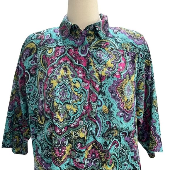 Vintage Abstract Paisley Button Up Shirt Large Boho Hippie Festival Retro Chic - Picture 11 of 11